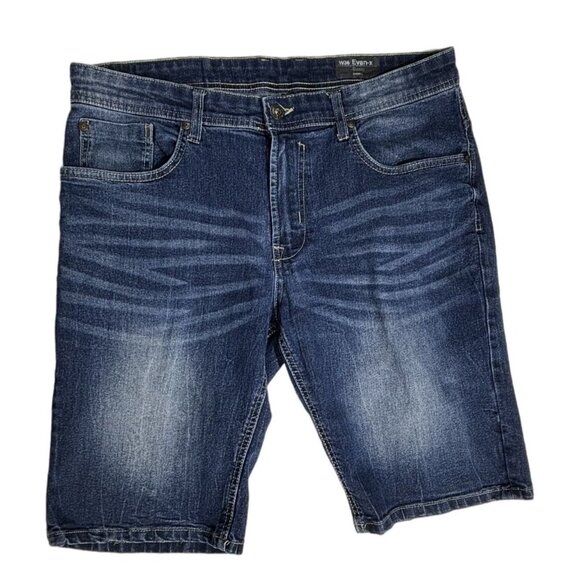Buffalo David Bitton Evan-X Basic Denim Shorts Mens W36 Jorts Stretch Whiskering - Picture 1 of 11